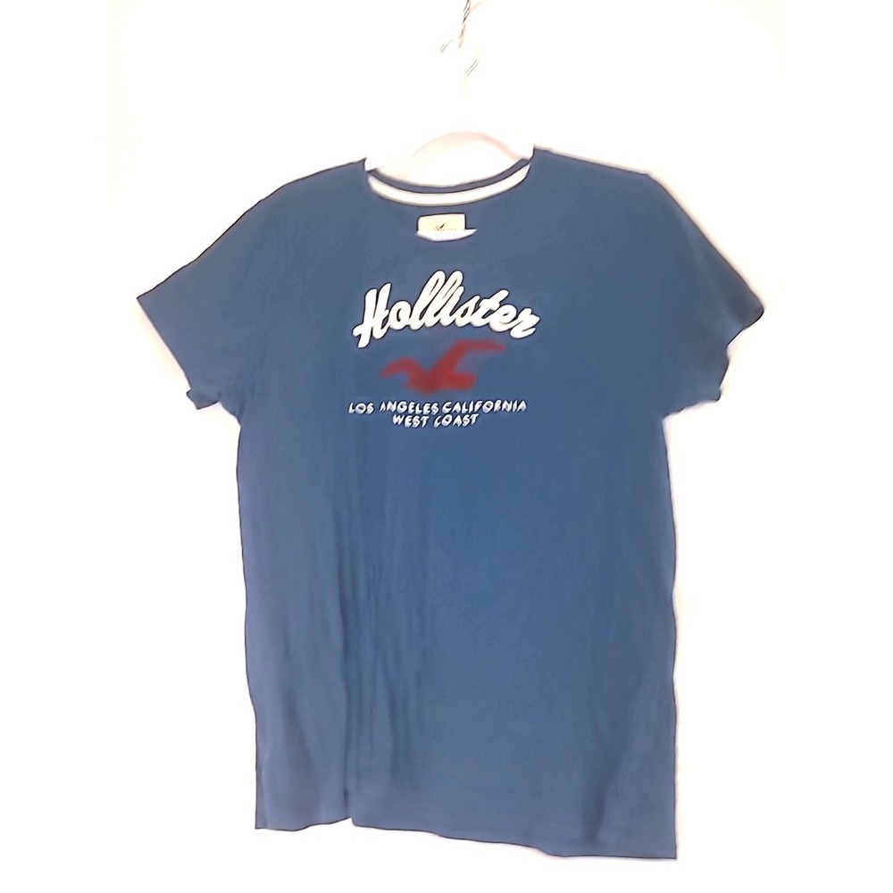 Hollister California Mens Shirt XL Crew Neck Embroider Graphic Blue Sewn on logo